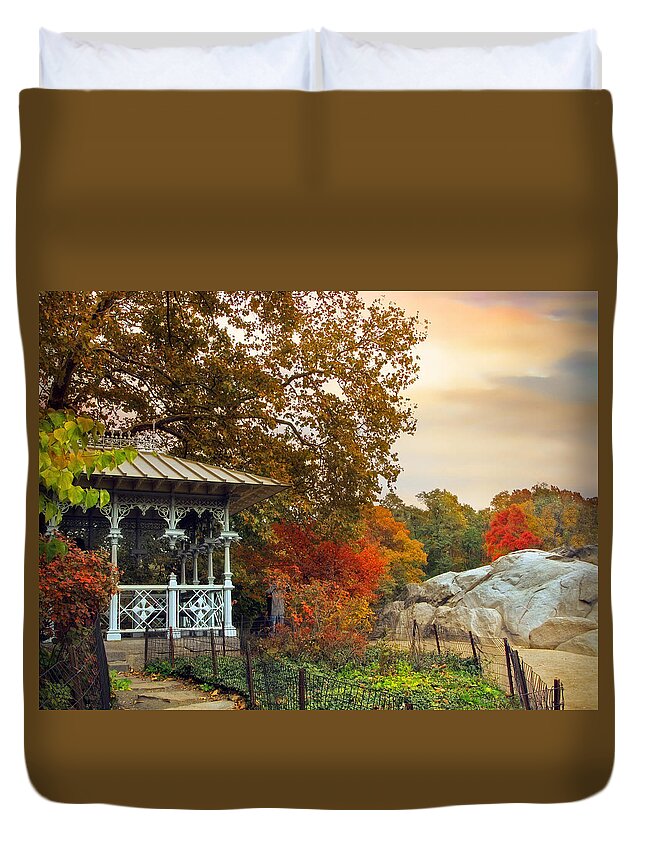 New York Duvet Cover featuring the photograph Ladies Pavilion in Autumn by Jessica Jenney