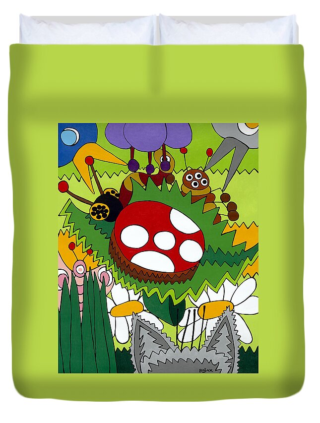 Garden Duvet Cover featuring the painting Lady Bug by Rojax Art