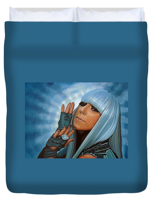 Lady Gaga Duvet Cover featuring the painting Lady Gaga Painting by Paul Meijering