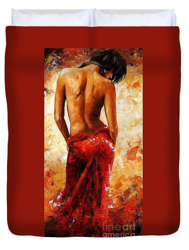 Lady Duvet Cover featuring the painting Lady in red 27 by Emerico Imre Toth