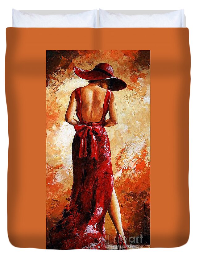 Lady Duvet Cover featuring the painting Lady in red 39 by Emerico Imre Toth