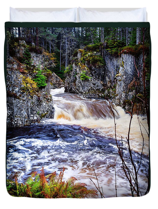 Scotland Duvet Cover featuring the photograph Laggan Falls 2 by Mark Llewellyn