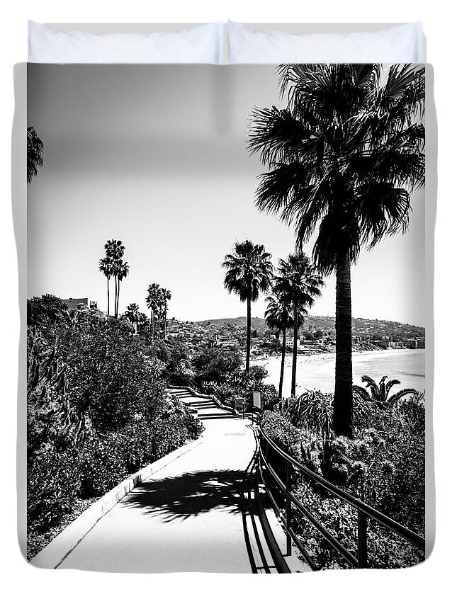 America Duvet Cover featuring the photograph Laguna Beach Heisler Park in Black and White by Paul Velgos