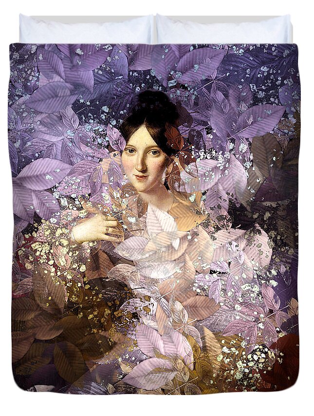 Woman Duvet Cover featuring the digital art Laila - Des Femmes et des Fleurs by Aimelle Ml