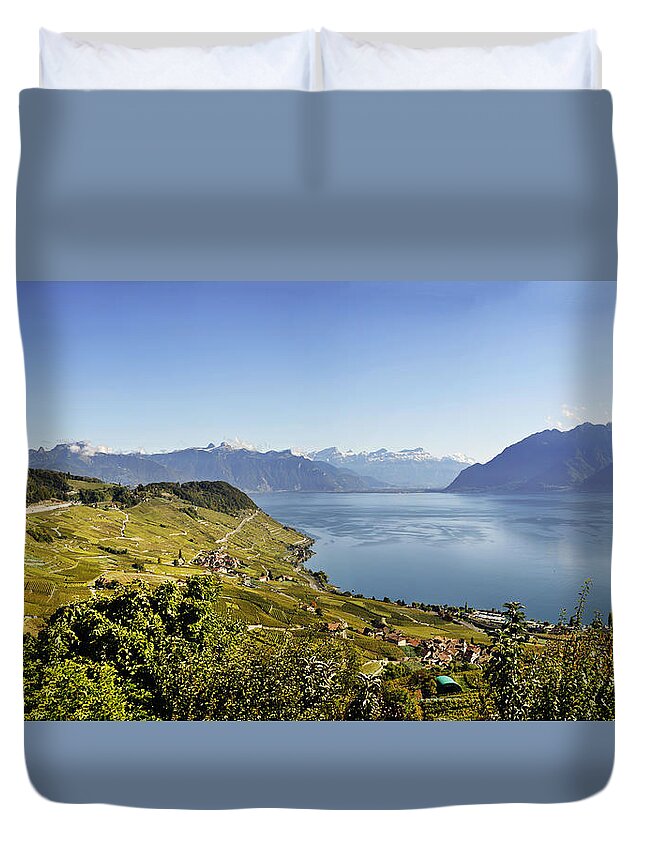 Vineyard Duvet Cover featuring the photograph Lake Geneva Vineyards by Rob Hemphill