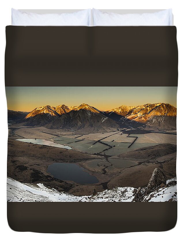 533793 Duvet Cover featuring the photograph Lake Grasmere Basin Canterbury New by Colin Monteath