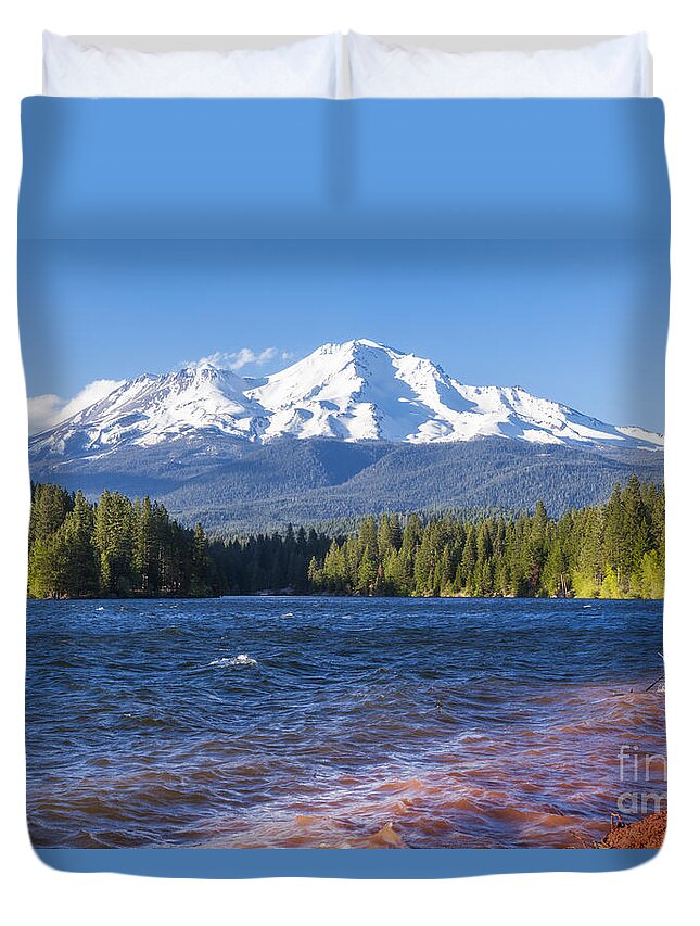Mt Shasta Duvet Cover featuring the photograph Lake Siskiyou and Mt Shasta by Ken Brown