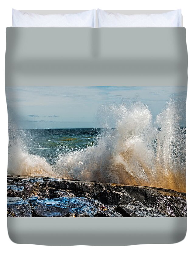 Lake Duvet Cover featuring the photograph Lake Superior Waves by Paul Freidlund