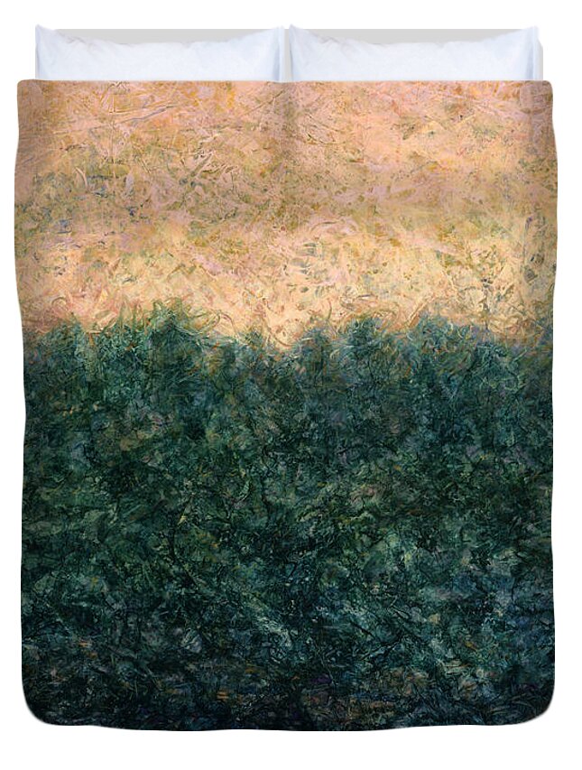 Lake Duvet Cover featuring the painting Lakeshore Sunrise by James W Johnson