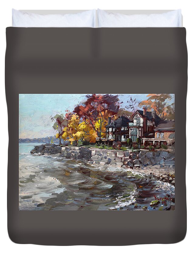 Lakeshore Mississauga Duvet Cover featuring the painting Lakeshore Mississauga by Ylli Haruni