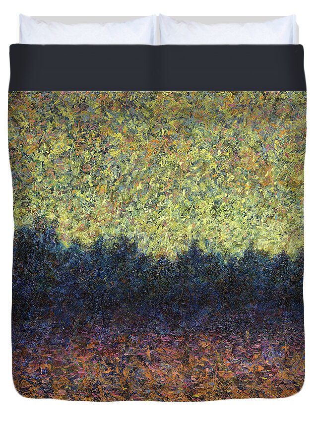 Lakeshore Duvet Cover featuring the painting Lakeshore Sunset by James W Johnson