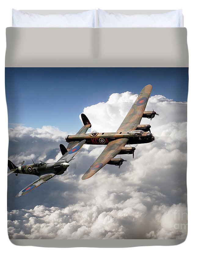 Supermarine Spitfire Duvet Cover featuring the digital art Lancaster and Spitfire by Airpower Art