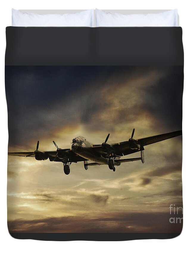 Lancaster Bomber Duvet Cover featuring the digital art Lancaster Spirit by Airpower Art