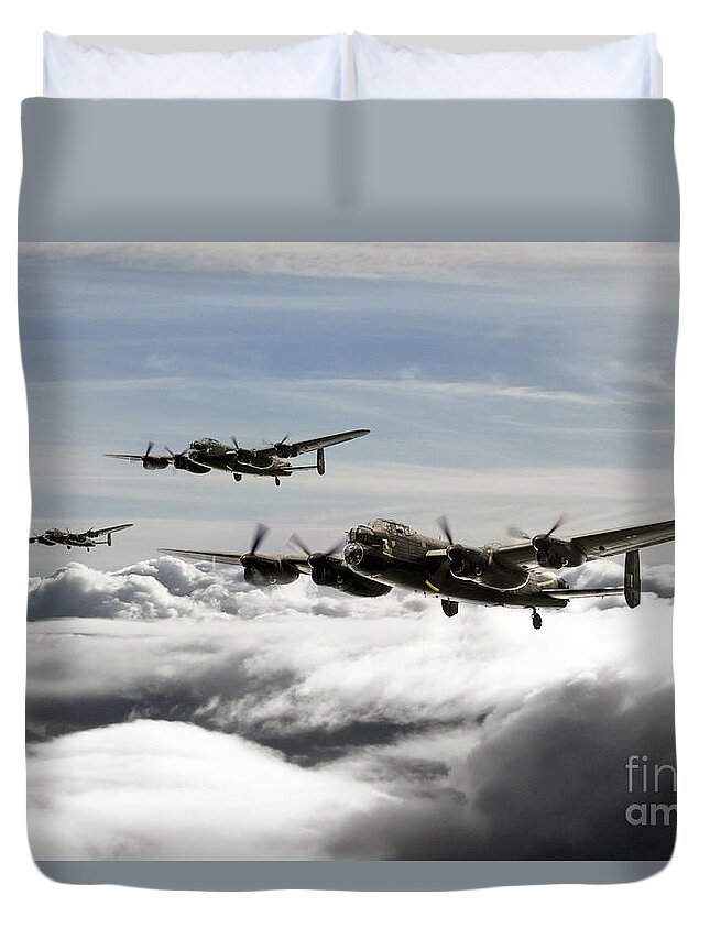 Lancaster Bomber Duvet Cover featuring the digital art Lancaster Squadron by Airpower Art
