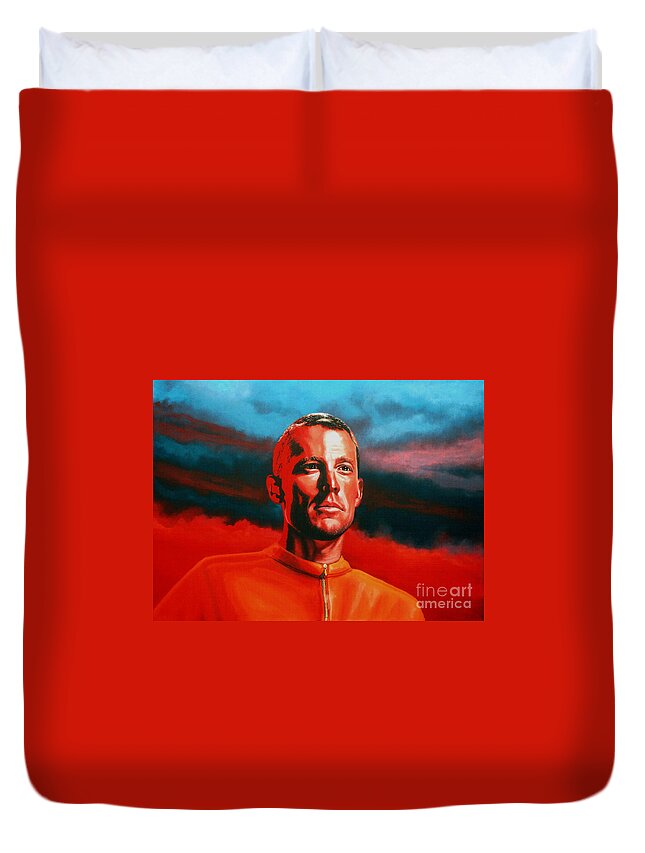 Lance Armstrong Duvet Cover featuring the painting Lance Armstrong 2 by Paul Meijering