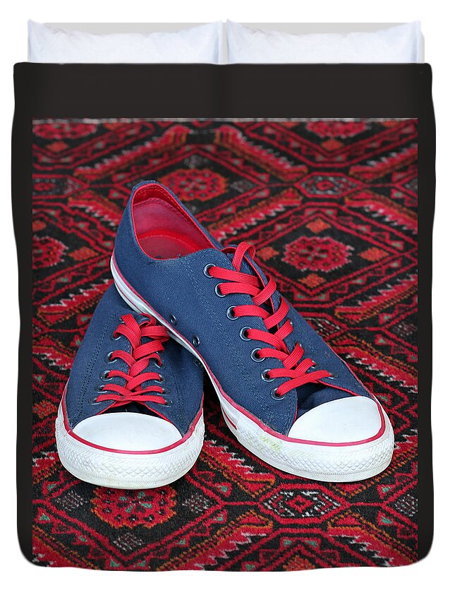 Converse All Star Shoes Duvet Cover featuring the photograph Lance's Shoes by E Faithe Lester
