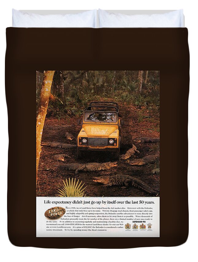 Landrover Duvet Cover featuring the photograph Land Rover Defender 90 Ad by Georgia Clare