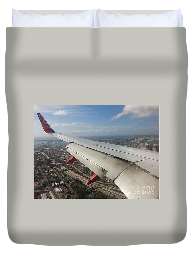 Landing In San Diego Duvet Cover featuring the photograph Landing In San Diego by Emmy Vickers