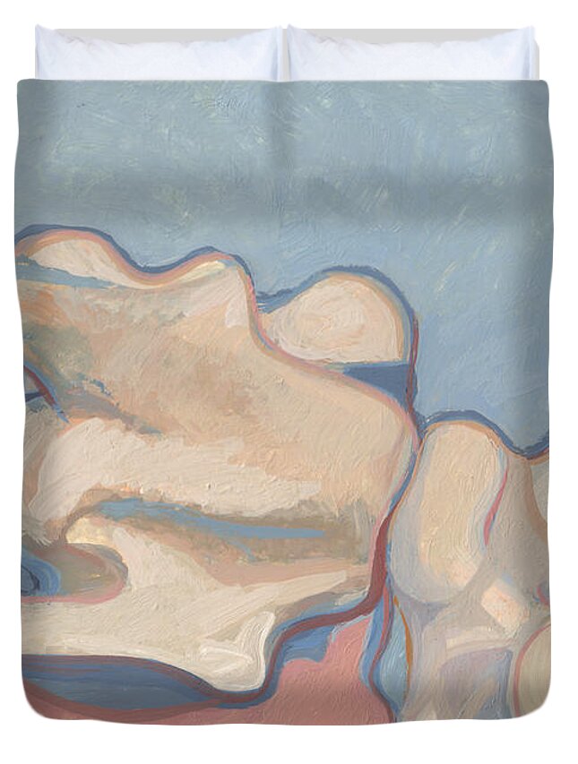 Bones Cream White Duvet Cover featuring the painting Landscape of Bones by Richard Glen Smith