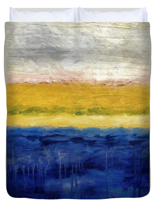 Oceanside Duvet Cover featuring the painting Lapis and Gold get Married by Michelle Calkins