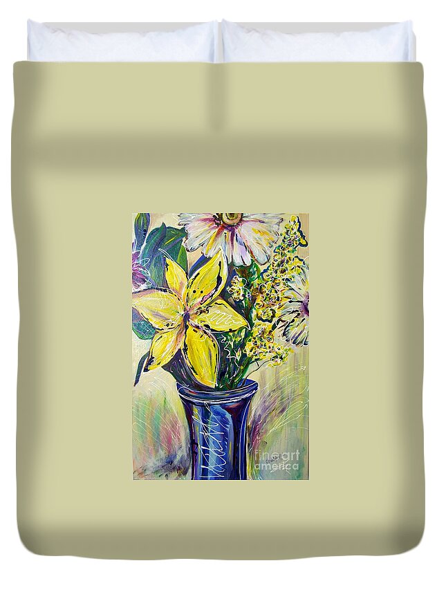 Lily Duvet Cover featuring the painting Large Floral Still Life by Catherine Gruetzke-Blais