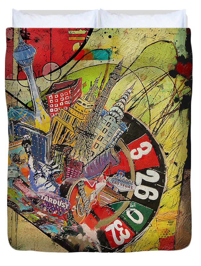 Las Vegas Duvet Cover featuring the painting Las Vegas Collage by Corporate Art Task Force