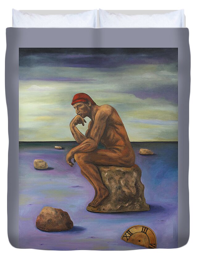 Nude Duvet Cover featuring the painting Last Man In The World by Leah Saulnier The Painting Maniac