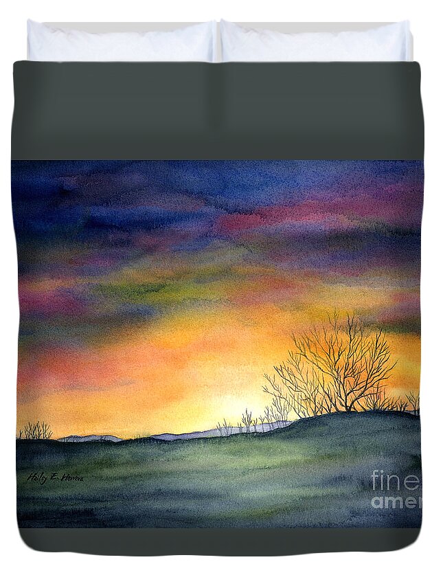 Sunset Duvet Cover featuring the painting Last Night by Hailey E Herrera