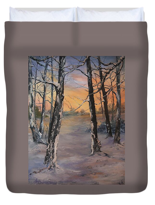Cannock Chase Duvet Cover featuring the painting Last of the Sun by Jean Walker