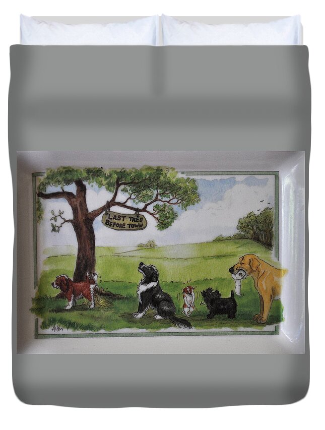 Animals Duvet Cover featuring the photograph Last Tree Dogs Waiting In Line by Jay Milo