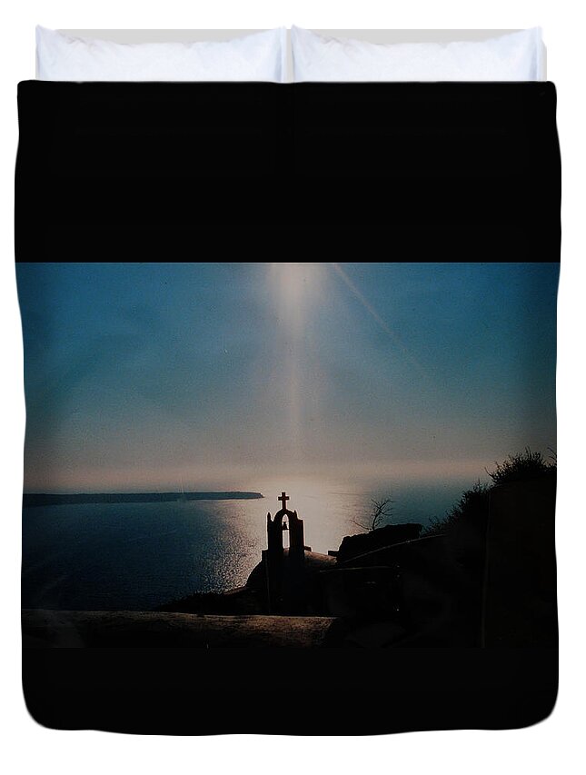 Colette Duvet Cover featuring the photograph Late Evening Meditation on Santorini island Greece by Colette V Hera Guggenheim