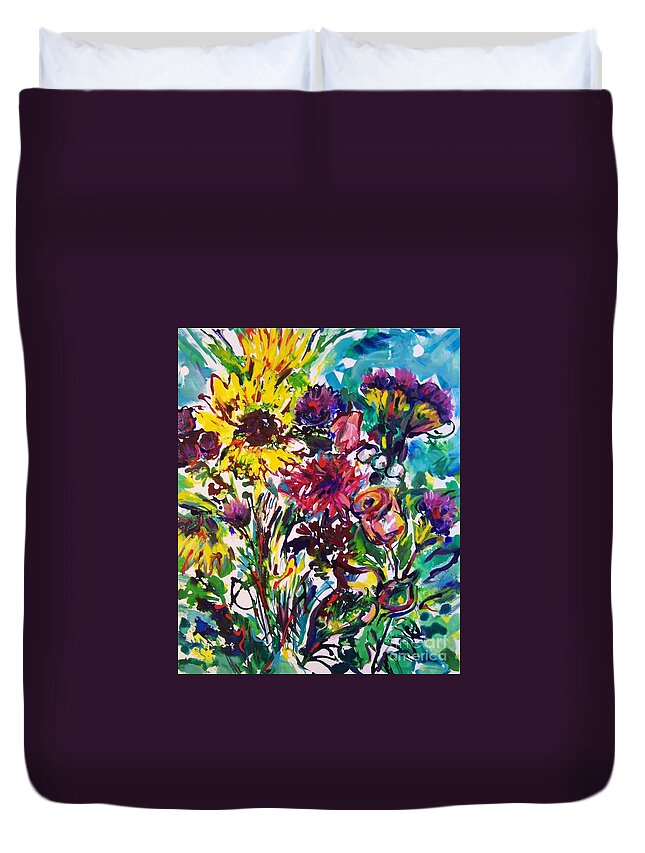 Floral Duvet Cover featuring the painting Late Summer Bouquet by Catherine Gruetzke-Blais