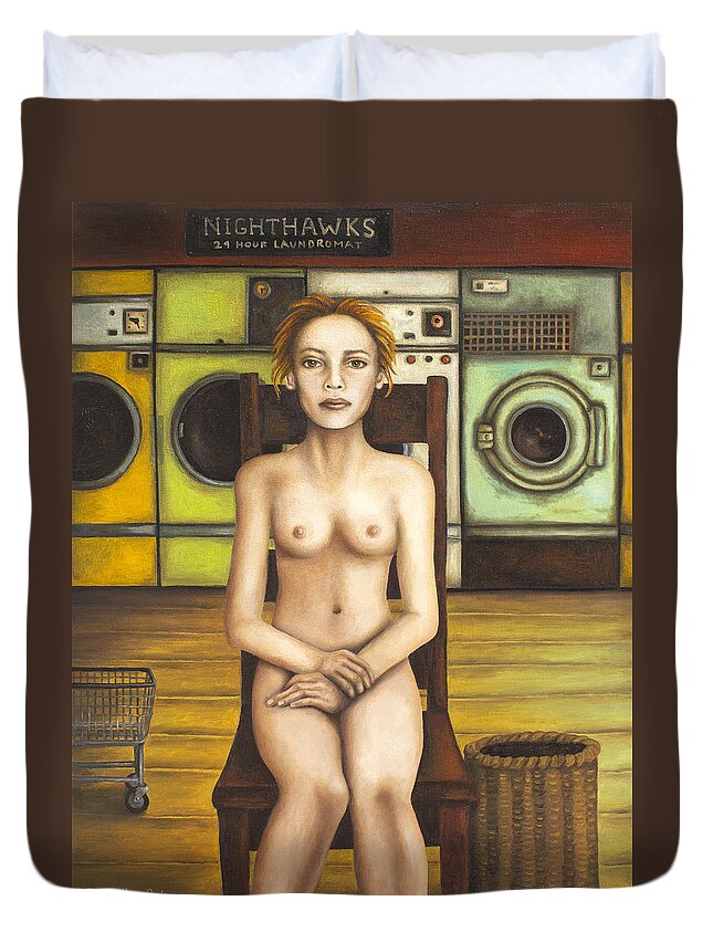 Nude Duvet Cover featuring the painting Laundry Day 5 by Leah Saulnier The Painting Maniac
