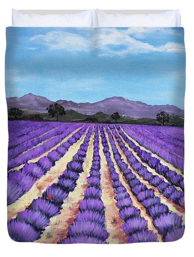 Interior Duvet Cover featuring the painting Lavender Field in Provence by Anastasiya Malakhova