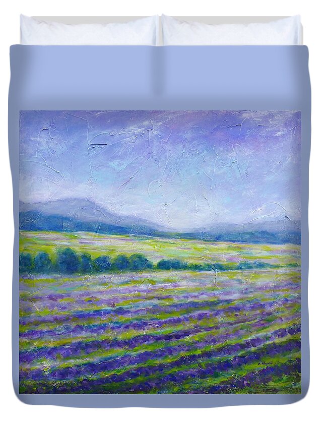 Field Duvet Cover featuring the painting Lavender Field in Provence by Cristina Stefan
