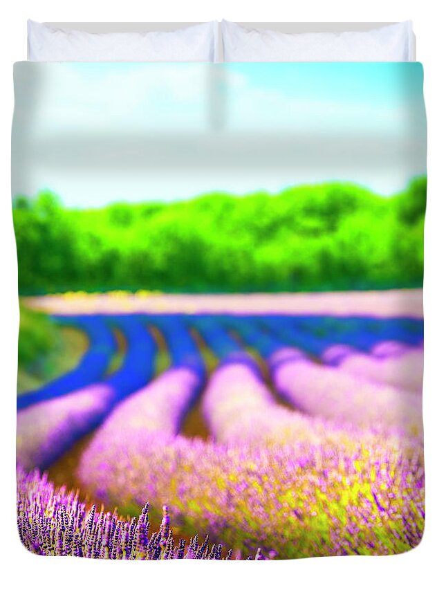 Scenics Duvet Cover featuring the photograph Lavender Field by Spooh