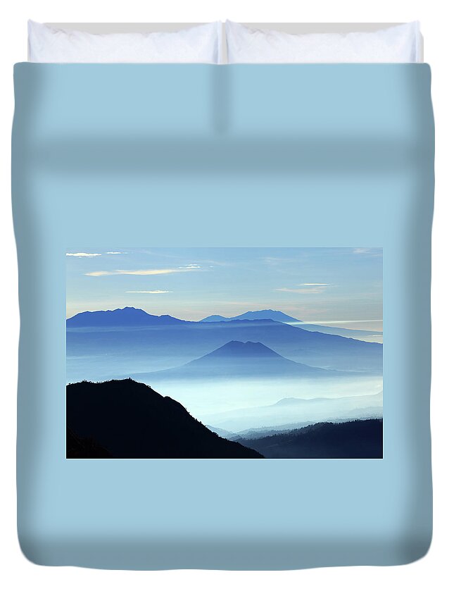 Tranquility Duvet Cover featuring the photograph Layering Mountains In East Java by Ali Trisno Pranoto