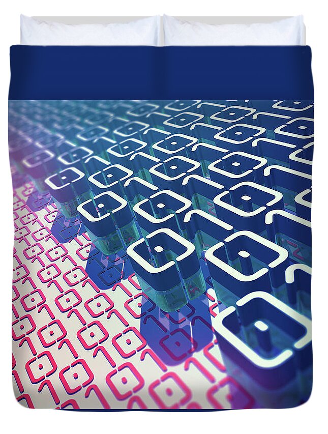 3 D Duvet Cover featuring the photograph Layers Of Binary Code Pattern by Ikon Ikon Images