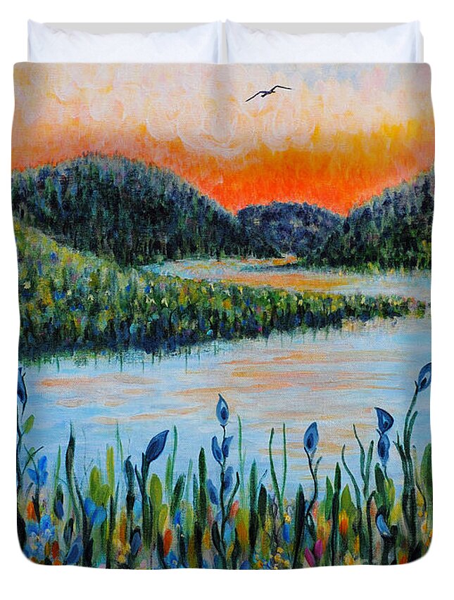 Lazy River Duvet Cover featuring the painting Lazy River by Holly Carmichael