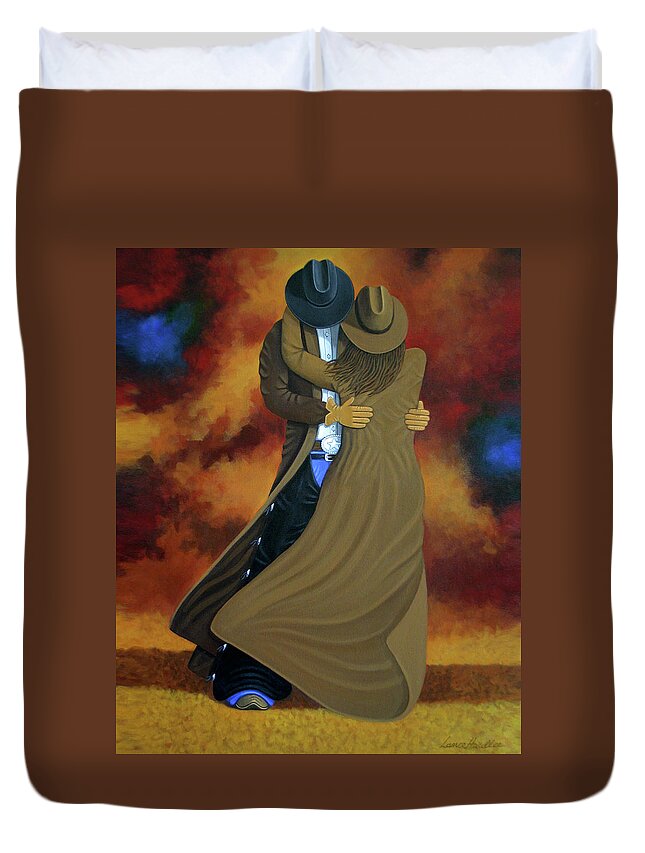 Abstract Cowboy Painting Duvet Cover featuring the painting Lean On Me by Lance Headlee