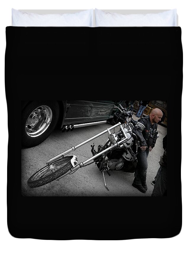 Chopper Duvet Cover featuring the photograph Lean to by Mick Flynn