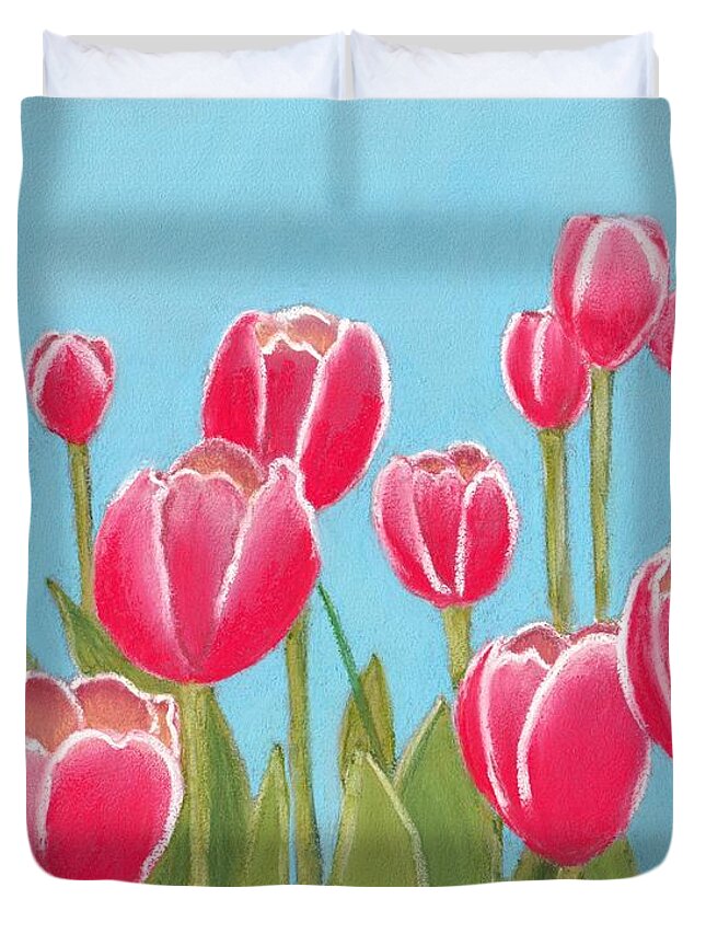 Tulip Duvet Cover featuring the painting Leen van der Mark Tulips by Anastasiya Malakhova