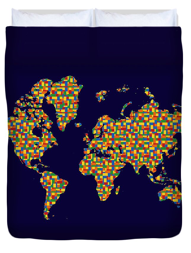 World Map Duvet Cover featuring the photograph Building Blocks World Map by Andrew Fare