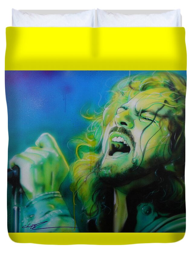 Eddie Vedder Duvet Cover featuring the painting Lemon Yellow Sun by Christian Chapman Art