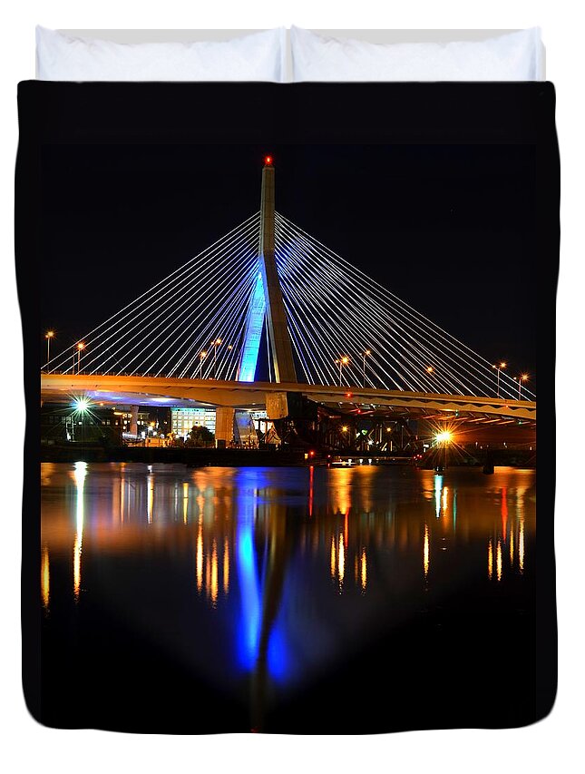 Boston Duvet Cover featuring the photograph Lenny Zakim Bridge from North Point Park by Toby McGuire