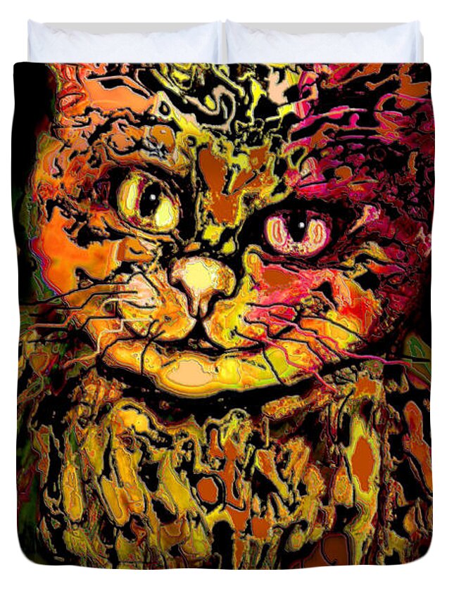 Cat Duvet Cover featuring the mixed media Leon by Natalie Holland