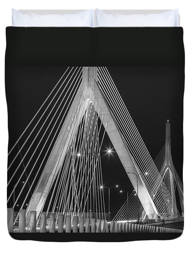 Zakim Duvet Cover featuring the photograph Leonard P. Zakim Bunker Hill Memorial Bridge BW by Susan Candelario