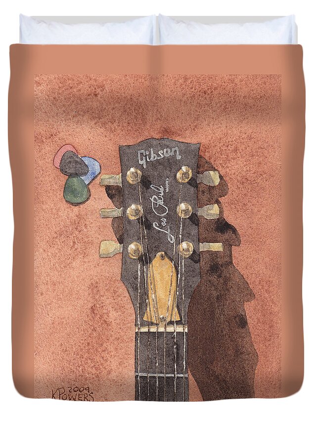 Gibson Duvet Cover featuring the painting Les Paul by Ken Powers