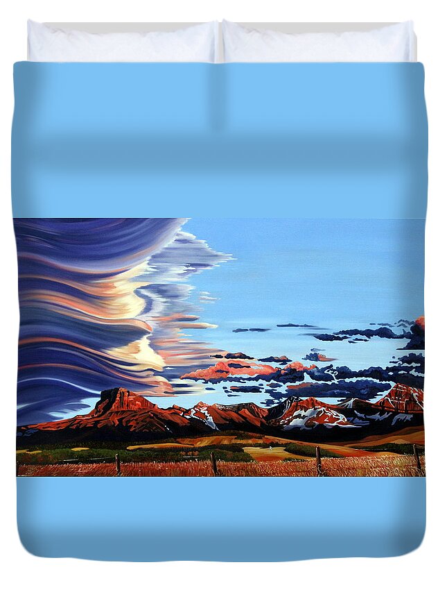 Chief Mountain Duvet Cover featuring the painting Chinook Over Chief Mountain - Waterton Park by Elissa Anthony