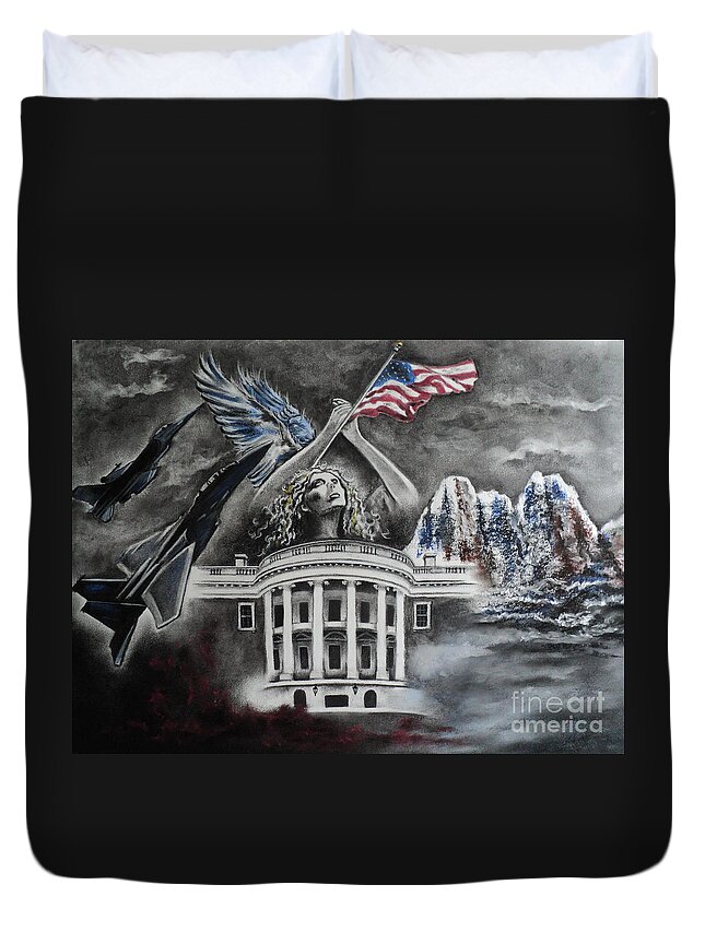 Military Duvet Cover featuring the drawing Let Freedom Ring by Carla Carson